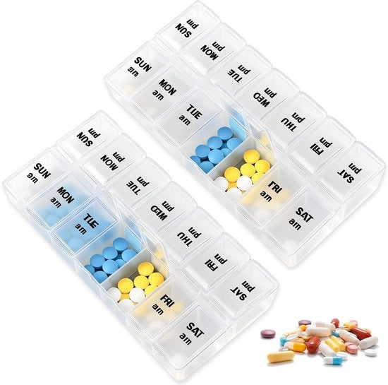 Medicazione da 7 Giorni con 2 Cassetti - Scatola per Medicinali - Transparente - Cassetti Indipendenti - Comodo nel Vero e Proprio - Codice prodotto: Medicijnbox Groot - Modello:  - Dimensioni: - Materiale: