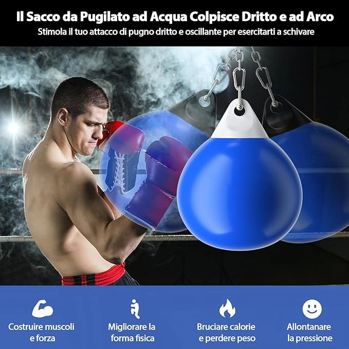Sacco da Boxe per Bambini ed Adulti 50 kg, Sacco da Boxe ad Acqua con Catena Metallica Regolabile, Ganci, Fibbie di Assicurazione e Tubo dell’Acqua