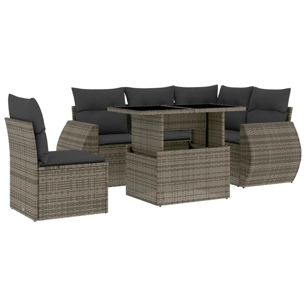 Set Divano da Giardino 6 pz con Cuscini Grigio in Polyrattan 3268540