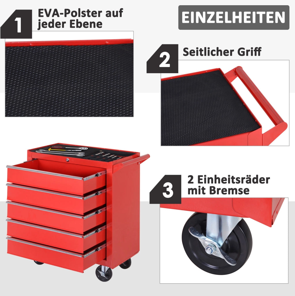 Carrello portautensili in acciaio rosso con 7 cassetti