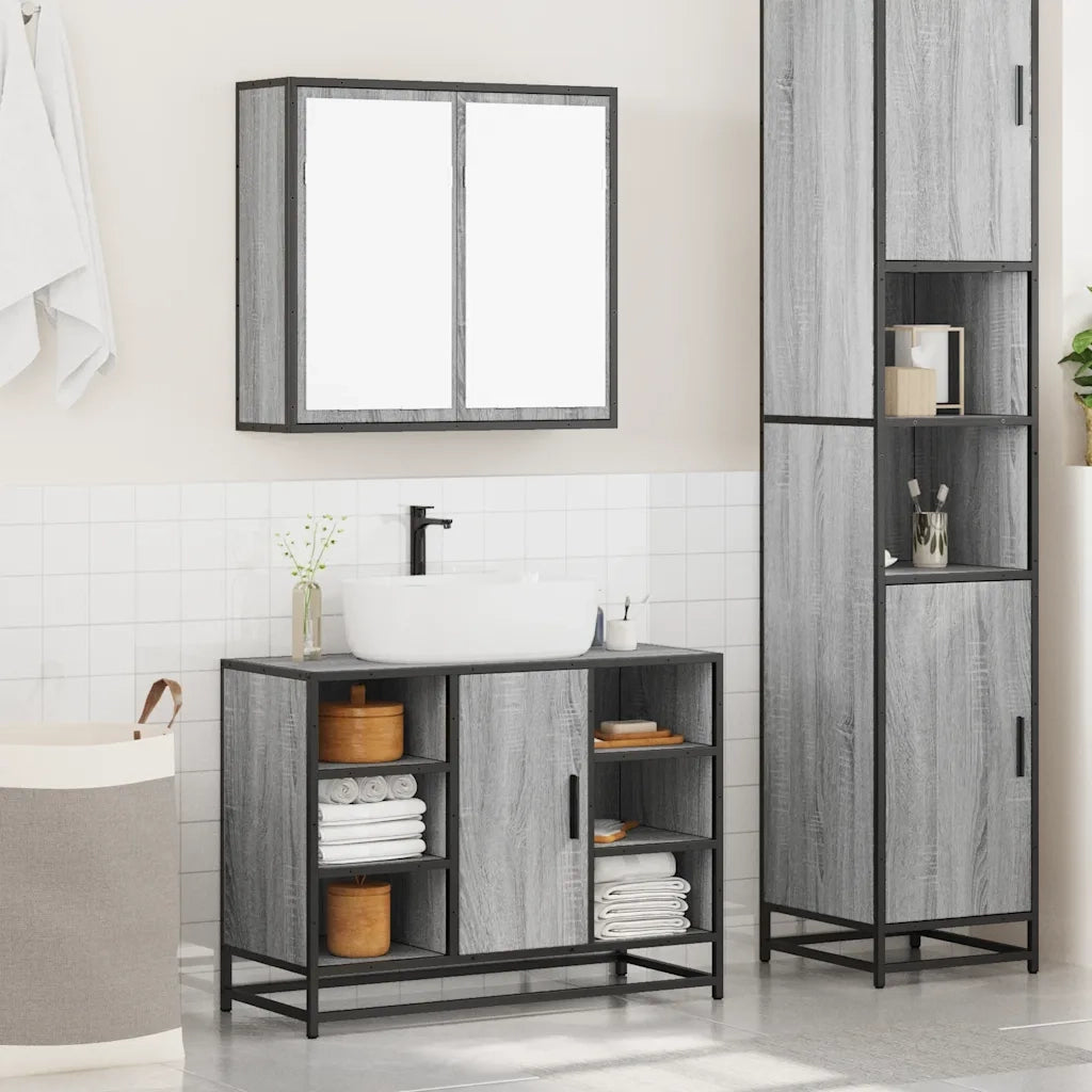 Set Mobili da Bagno 2 pz Grigio Sonoma in Legno Multistrato