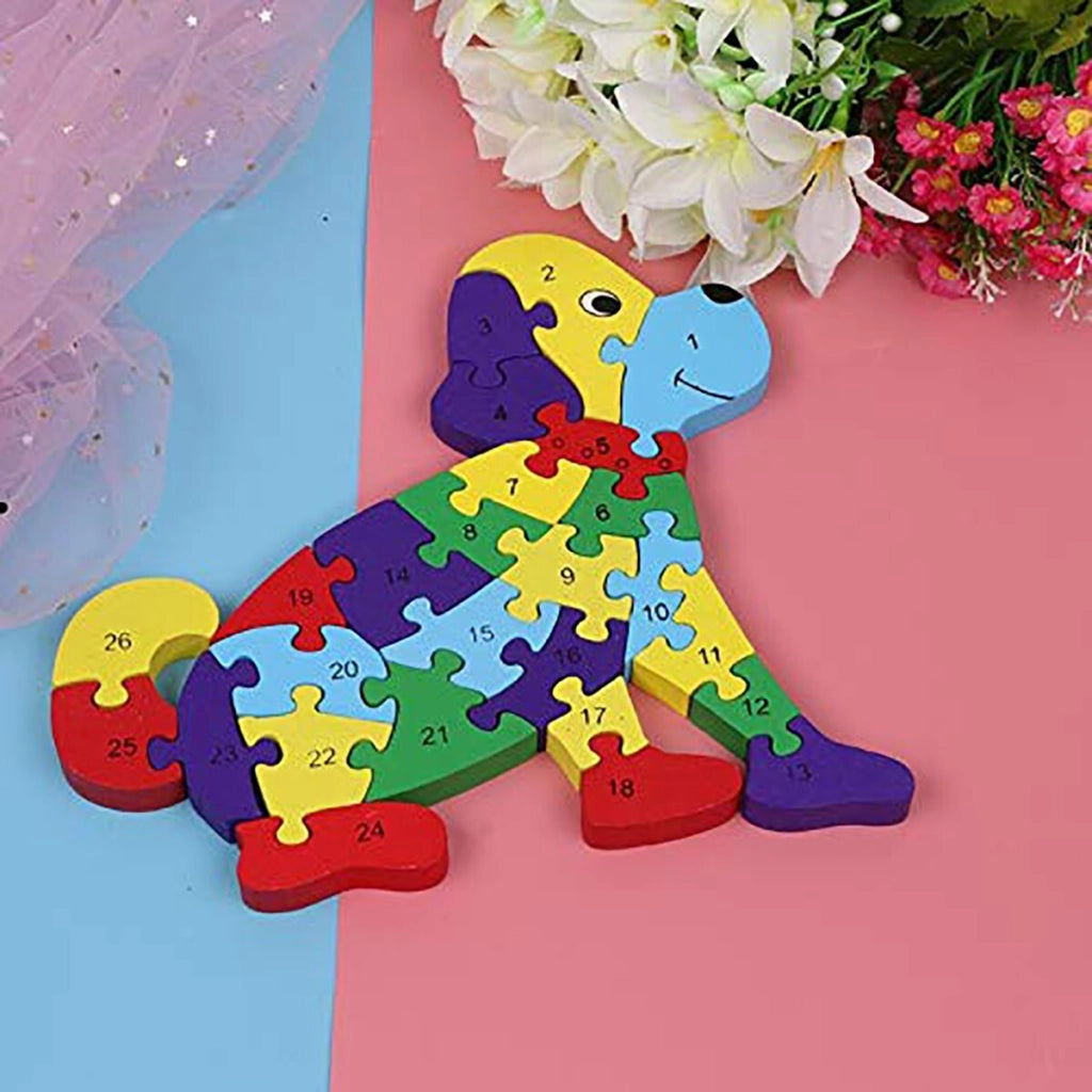 PUZZLE 3D IN LEGNO GIOCO EDUCATIVO NUMERI LETTERE BAMBINI FORMA CANE 52264