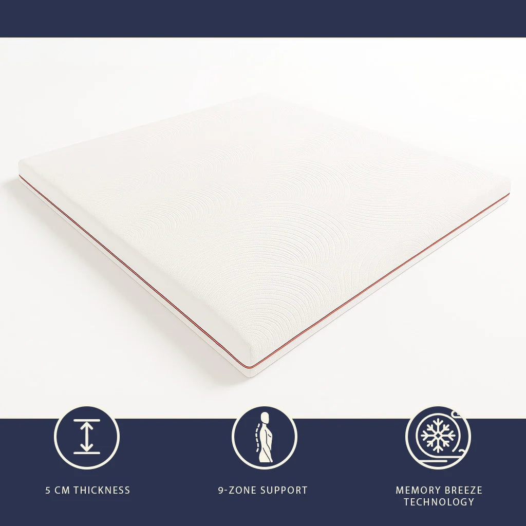 Topper 80 x 190 in Memory Foam a 9 Zone Differenziate | Alto 5 cm | Tessuto Pure Anallergico e Sfoderabile | Correttore Materasso Prodotto in Italia