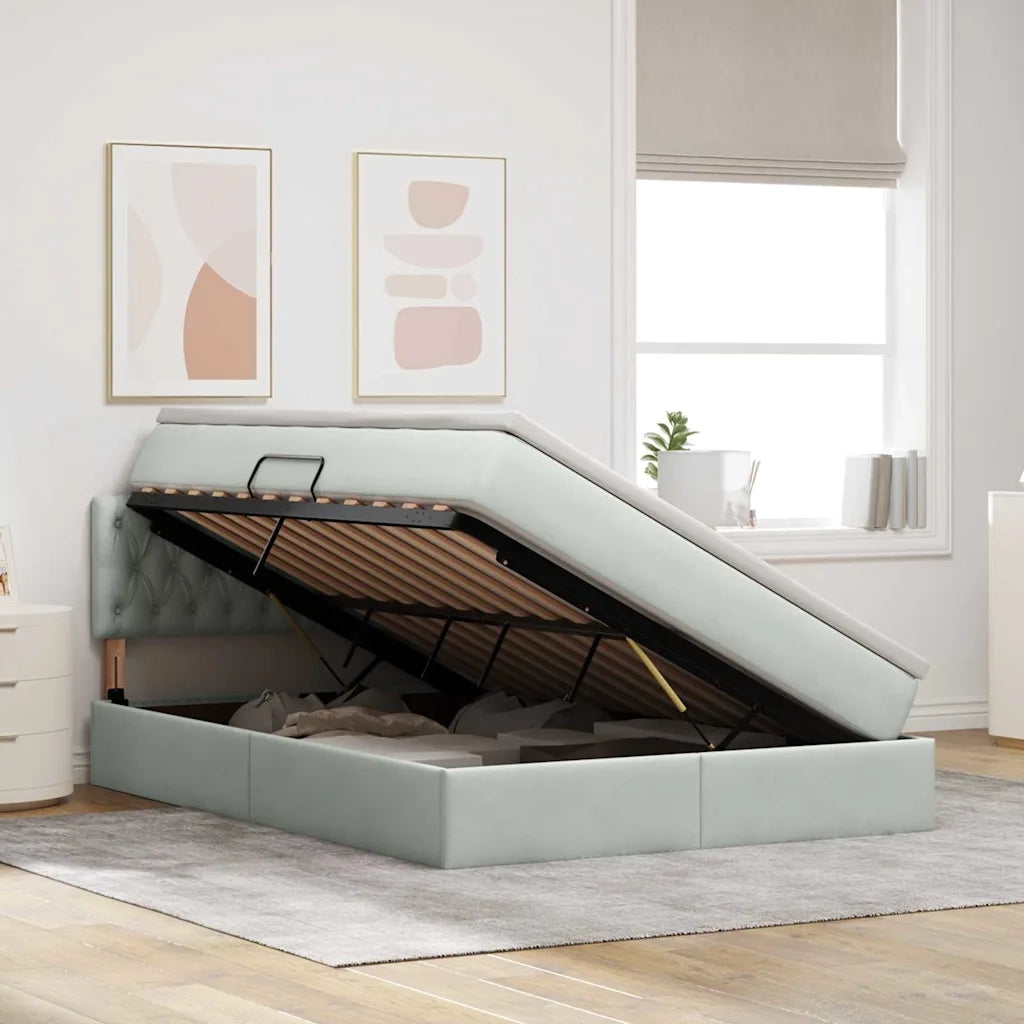 Letto con Contenitore Grigio chiaro 140 x 190 cm Velluto 3370815