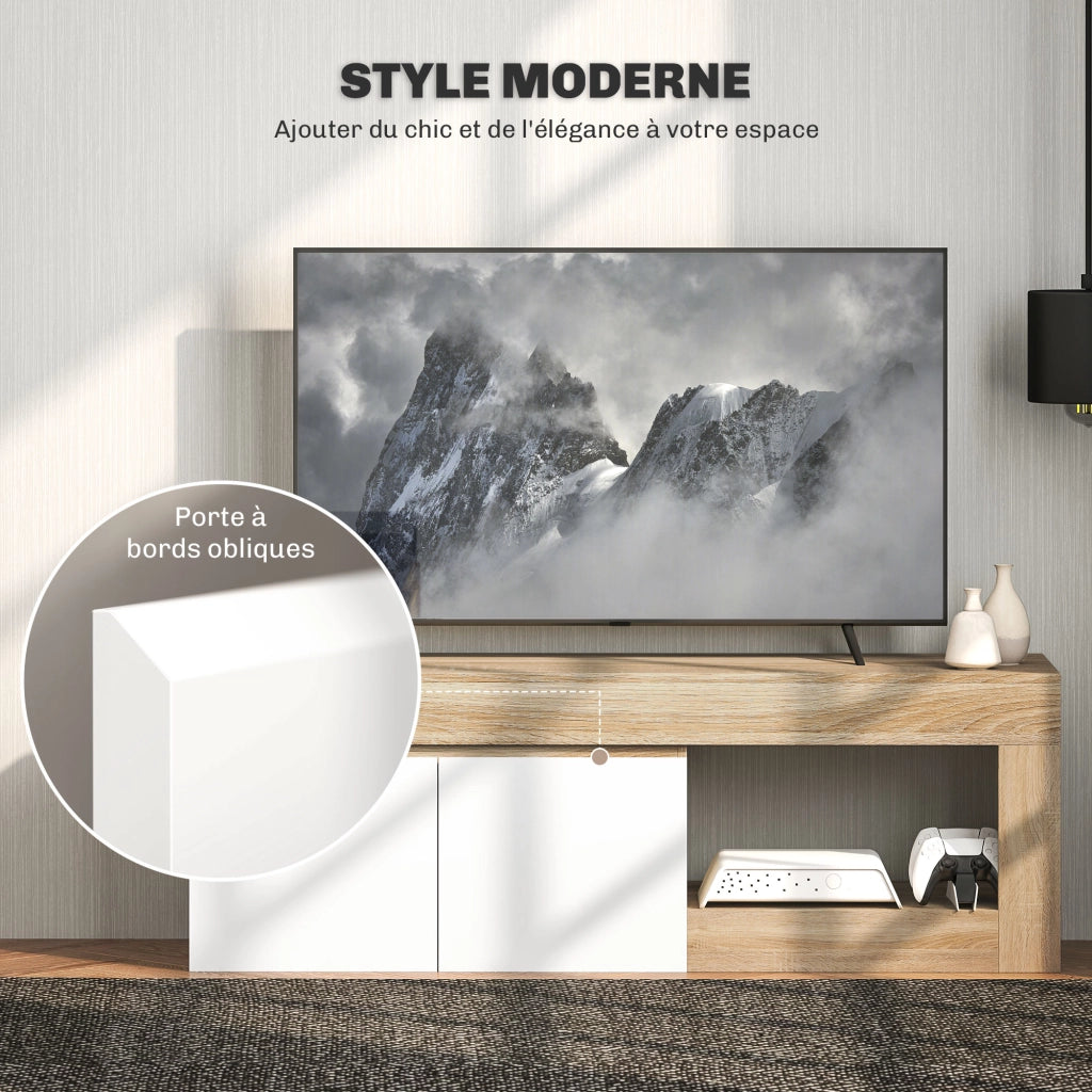 Mobile TV con ante e ripiano aperto per televisori fino a 60 pollici ¨C zephmum ¨C effetto legno naturale