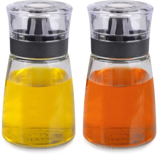 Set di Dispensatori Oli - 2 Pezzi - Bottiglie in Vetro con Coperchio - 160ml - Ideali per Olio d'Olive e Aceto - Perfetti per Cucina e Barbecue