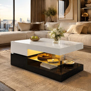 Tavolino da salotto moderno con LED; controllo APP e Bluetooth; 90 x 45 x 35;5 cm; nero e bianco lucido