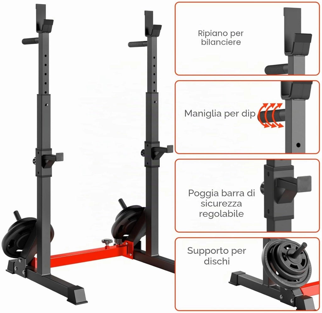 Rack da Squat, Supporto Bilanciere Regolabile, Stand per Sollevamento Pesi Multifunzione per casa, palestra Max 250 KG