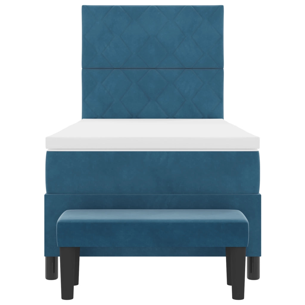 Letto a Rete con Materasso e Panchina Blu Scuro 90x200 cm Velluto