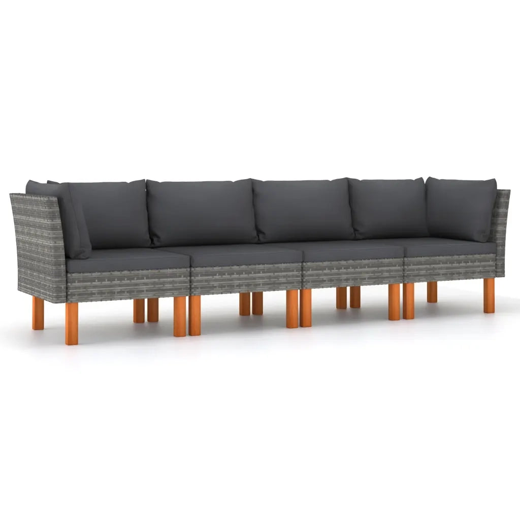Divano da Giardino a 4 Posti con Cuscini-Sofa da Giardino-Divano da esterno Grigio in Polyrattan
