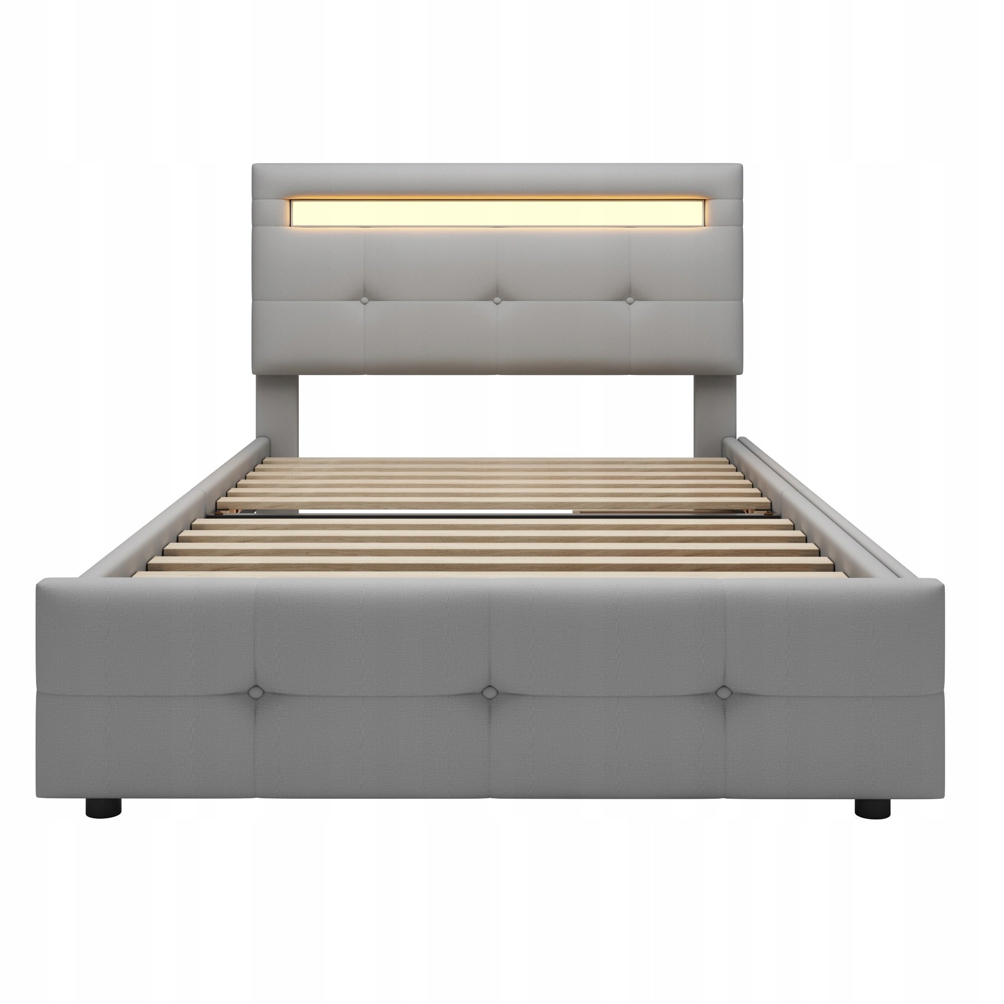 Letto singolo per bambini con LED e 2 cassetti - Xylo - 90x200 - Grigio