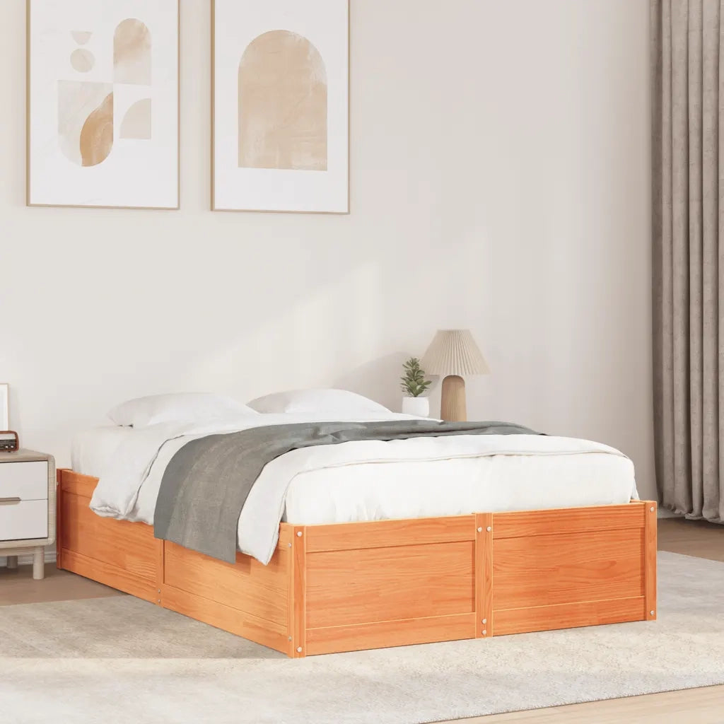 Letto senza Materasso Marrone Cera 135x190 cm in Legno di Pino 3282386