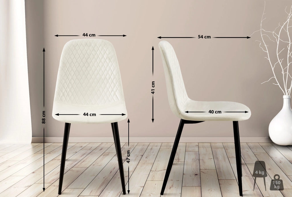 Sedia Giverny con cuciture decorative Velluto,bianco crema