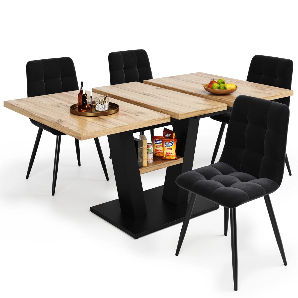 Tavolo da Pranzo Allungabile con 4 Sedie ¨C MINIMAL ¨C 118-157x70 cm, Gambe a V