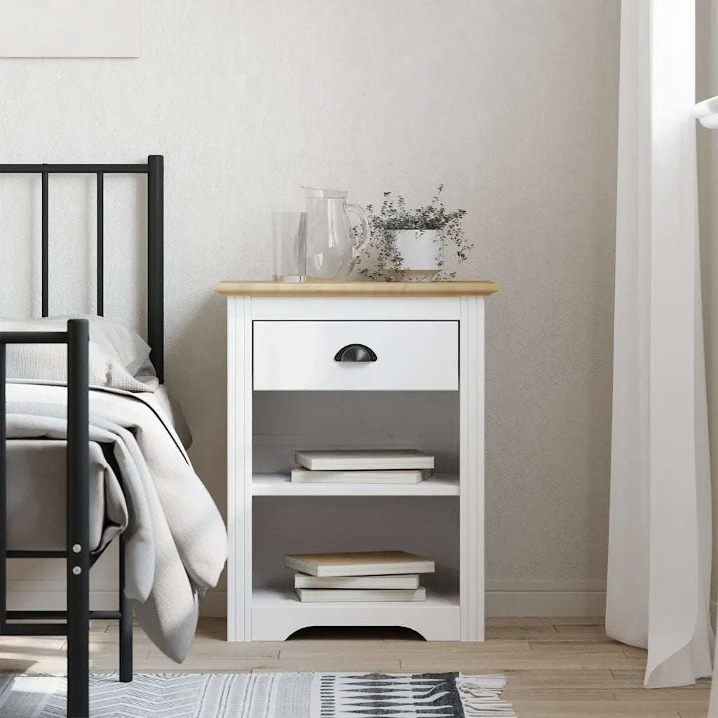 Comodino | Armadio da Notte | Mobiletto da notte BODO 53x38,5x67 cm in Legno Massello di Pino Marrone
