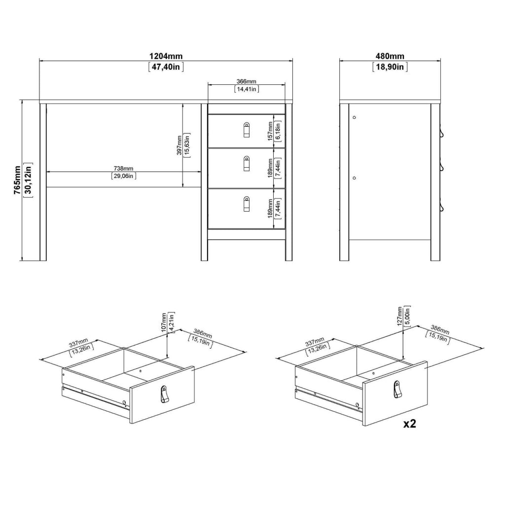 Scrivania Murjan, Scrittoio multiuso, Tavolo per ufficio porta PC, Piano di lavoro, 120x48 h77 cm, Bianco