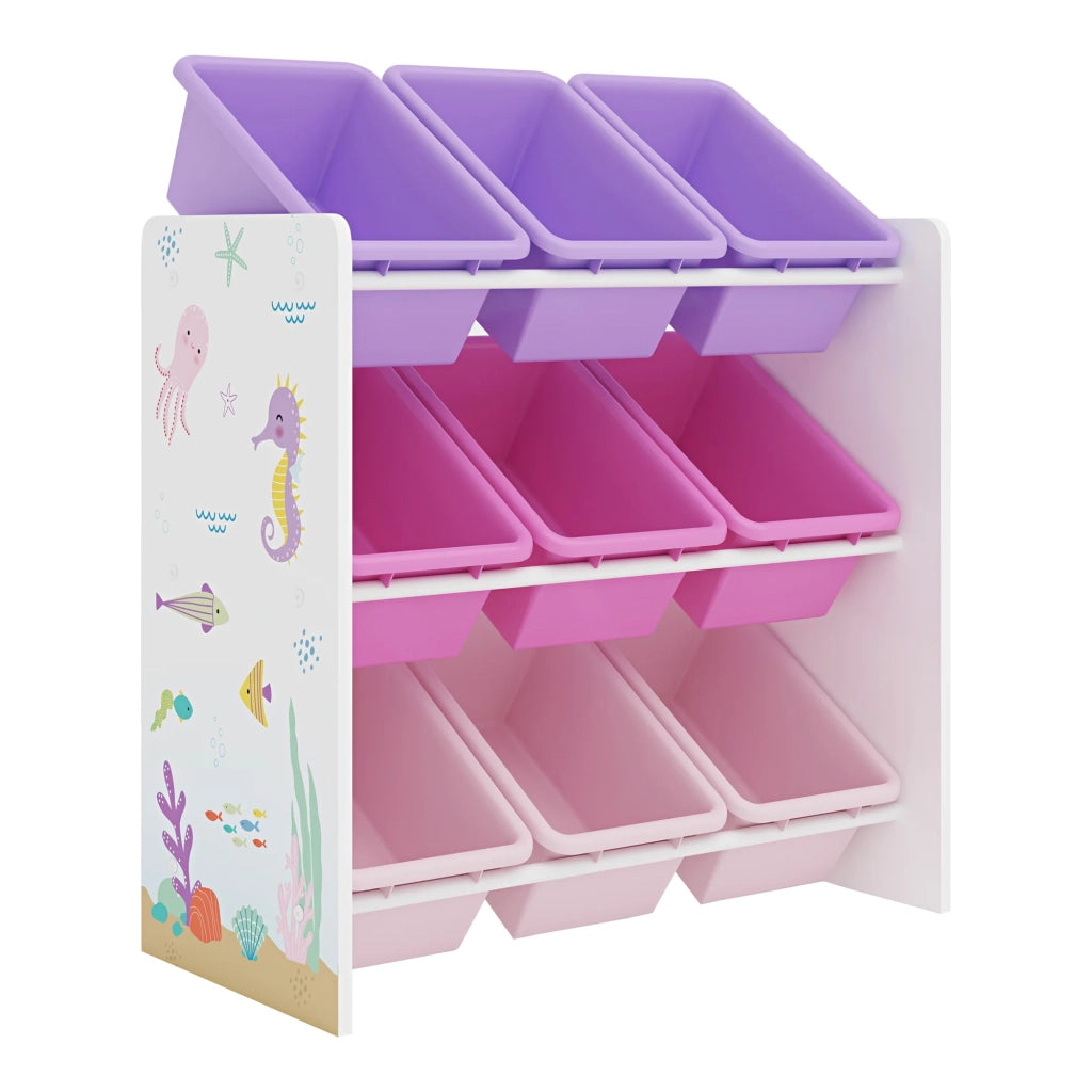 Scaffale dal design senza tempo per soggiorno/camera da letto mobiletto portaoggetti per bambini con 9 scomparti aperti bianco/rosa/viola 03_0011180
