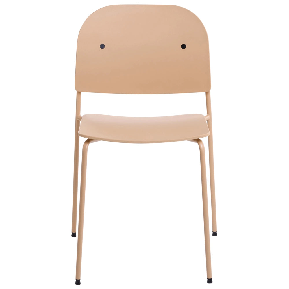 Set di 2 sedie da pranzo con seduta in materiale sintetico beige e struttura in metallo, in stile minimalista scandinavo, per la zona pranzo della cucina