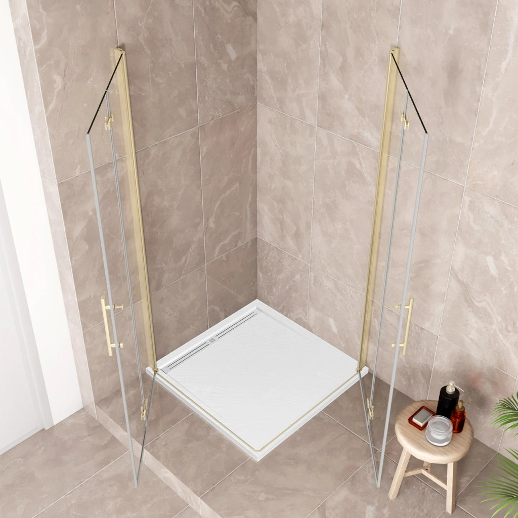 185 cm Box Doccia Angolare 80x80 cm Doppia Porta Battente Pieghevole Vetro Temperato Trasparente 6 mm Anticalcare Telaio Dorato Spazzolato