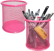 Set di 2 penne metalliche rosse, organizzatore per scrivania con design mesh leggero
