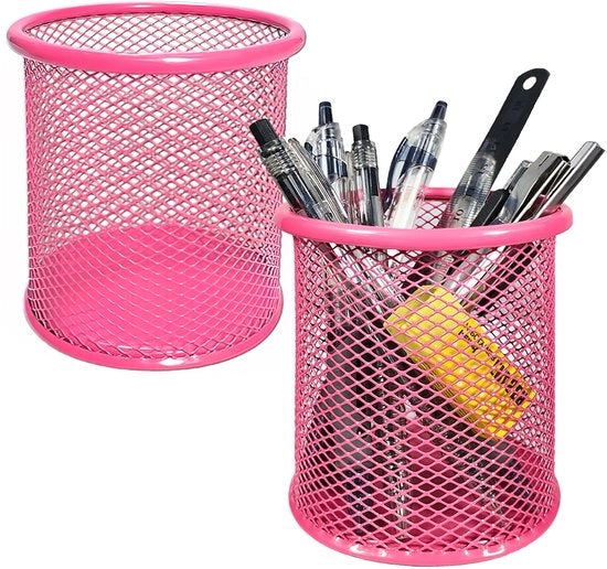Set di 2 penne metalliche rosse, organizzatore per scrivania con design mesh leggero