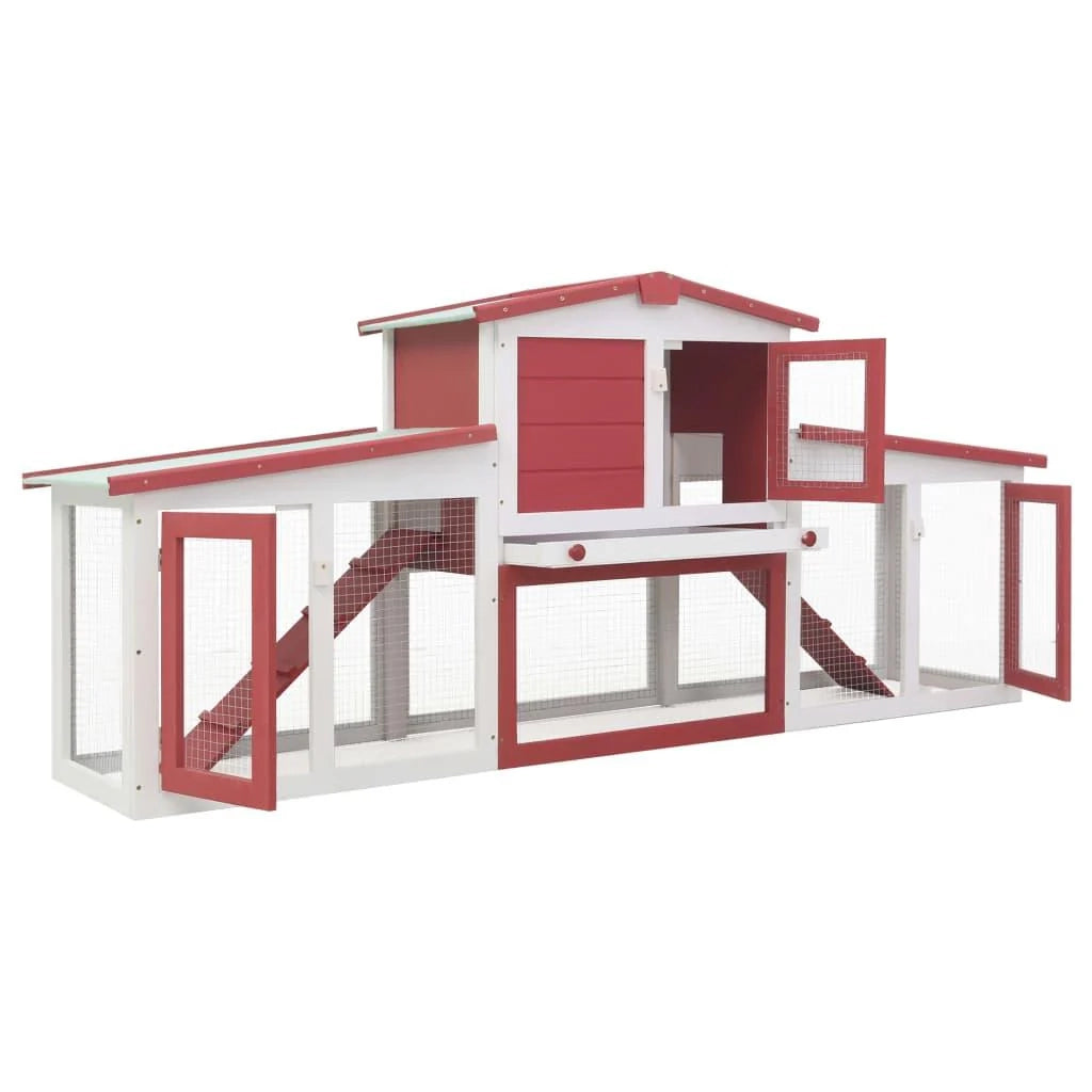 Grande gabbia da esterno 204 x 45 x 85 cm in legno rosso e bianco 02_0000609