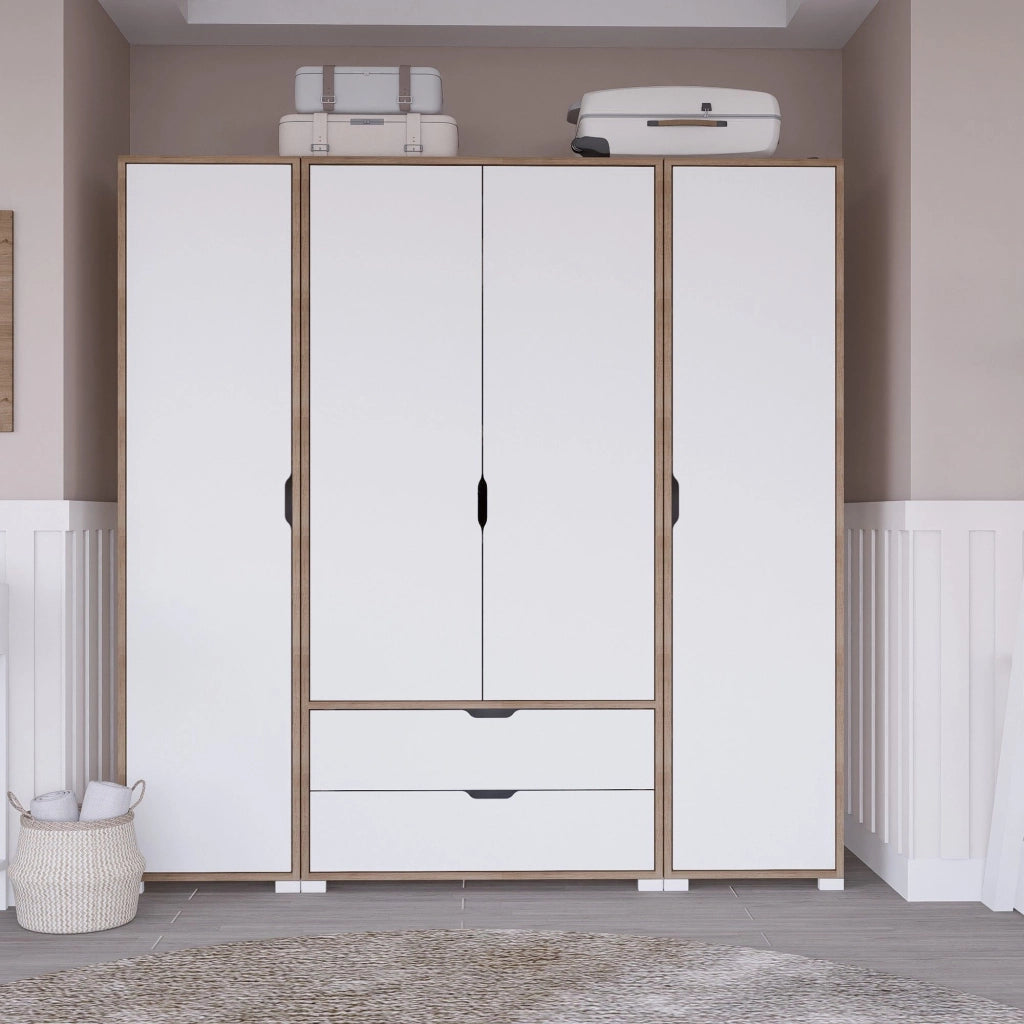 Armadio Camera da Letto Summonte, Guardaroba Grande 2 Cassetti, 170x183h cm Bianco