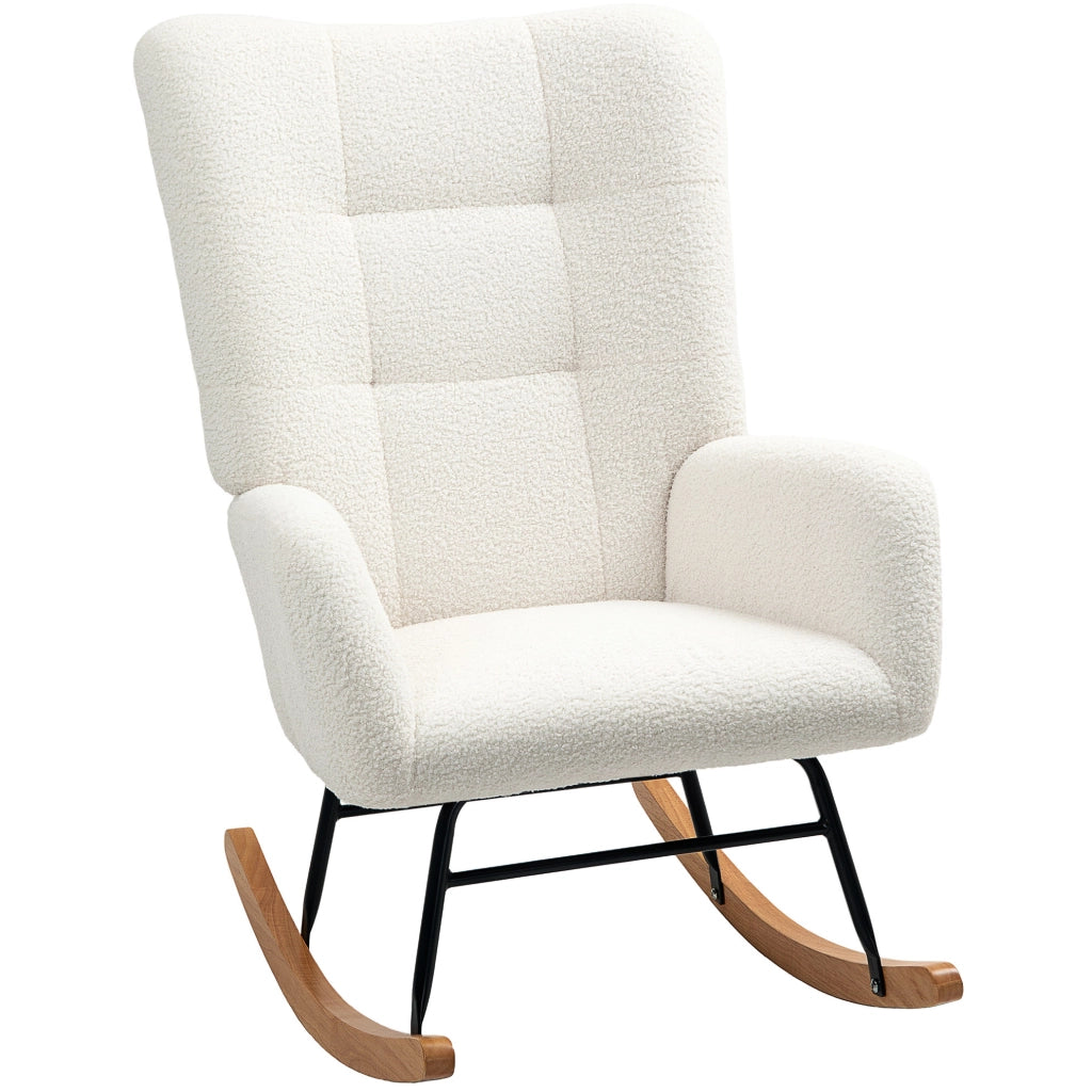 Poltrona a dondolo in tessuto Teddy color crema