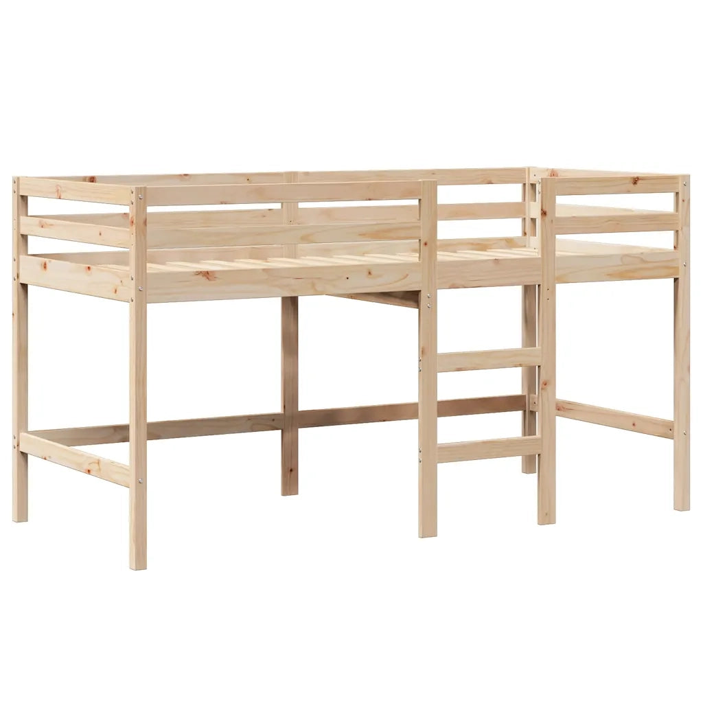 Letto Soppalco con Scala e Tetto 90x190 cm Legno Massello Pino
