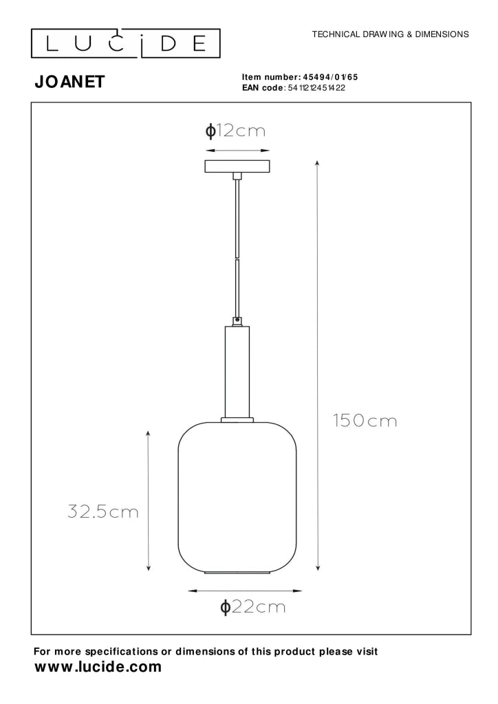Lampada a sospensione Joanet vetro fumé ottone E27 Lucide