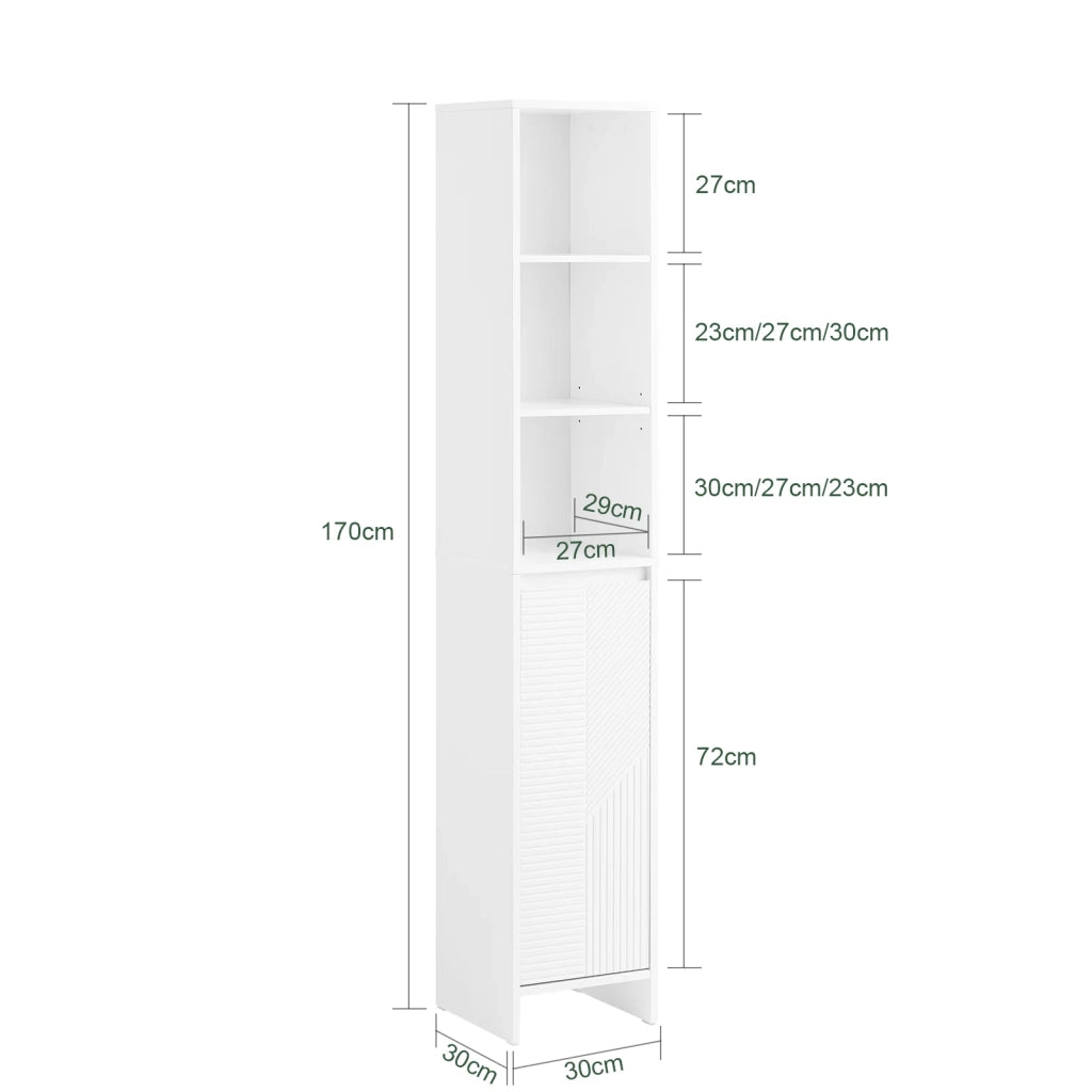 Mobile colonna bagno con portabiancheria e Mobiletto stretto salvaspazio Bianco L30*P30*A170 cm BZR158-W