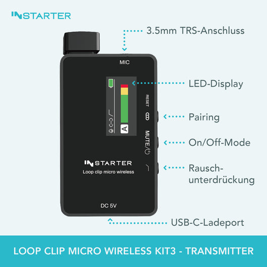Instarter Sistema wireless lavalier con microfono wireless incorporato, senza fili per telefoni cellulari, tablet, PC con 2 trasmettitori e 1 ricevitore con portata di 50 m e connessione USB-C 6