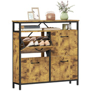 Armadio per scarpe con 4 cassetti pieghevoli ¨C zephmum ¨C Stile sottile, scaffale aperto, acciaio, marrone
