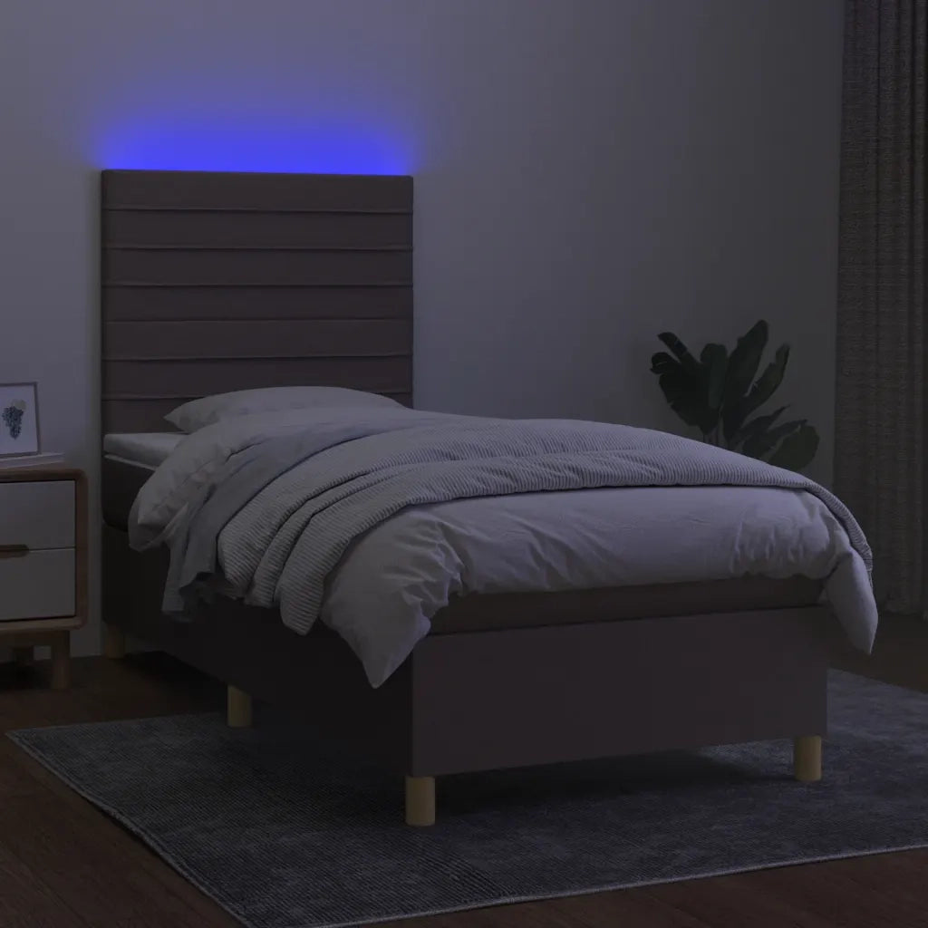 Letto a Molle con Materasso e LED Tortora 90x190 cm in Tessuto 3135481