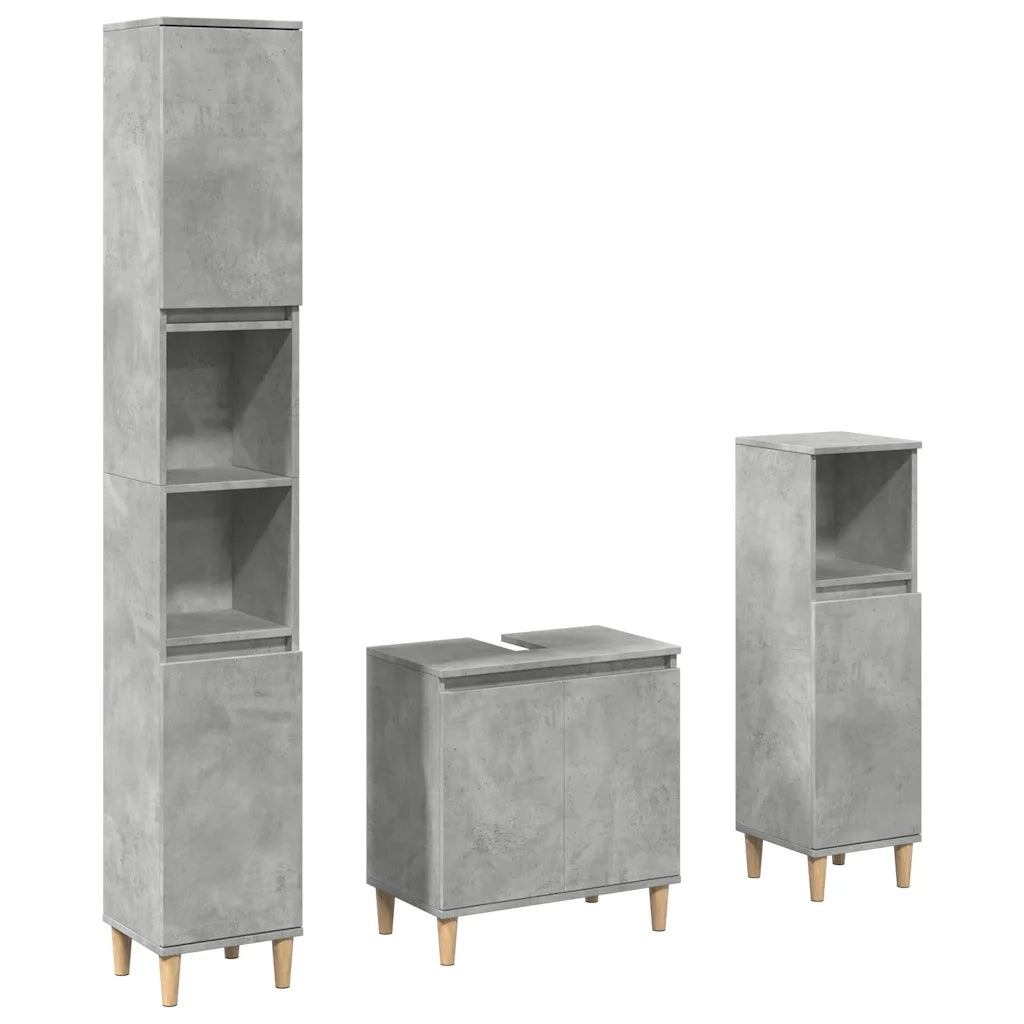 Set Mobili da Bagno | Armadio da bagno 3 pz Grigio Cemento in Legno Multistrato