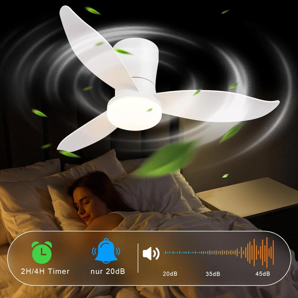 ZMH Ventilatore da Soffitto con Luce 3 Pale Silenziose Bianche Luminosità Regolabile 6 Velocità per Camera da Letto