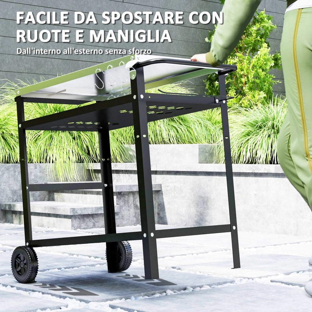 Carrello per Barbecue 100x52x80 cm con Piano in Acciaio Nero