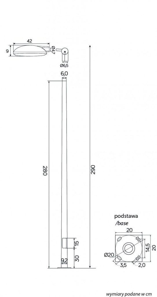 Lampione da parco 290cm LED 50W grigio scuro IP65 SU-MA