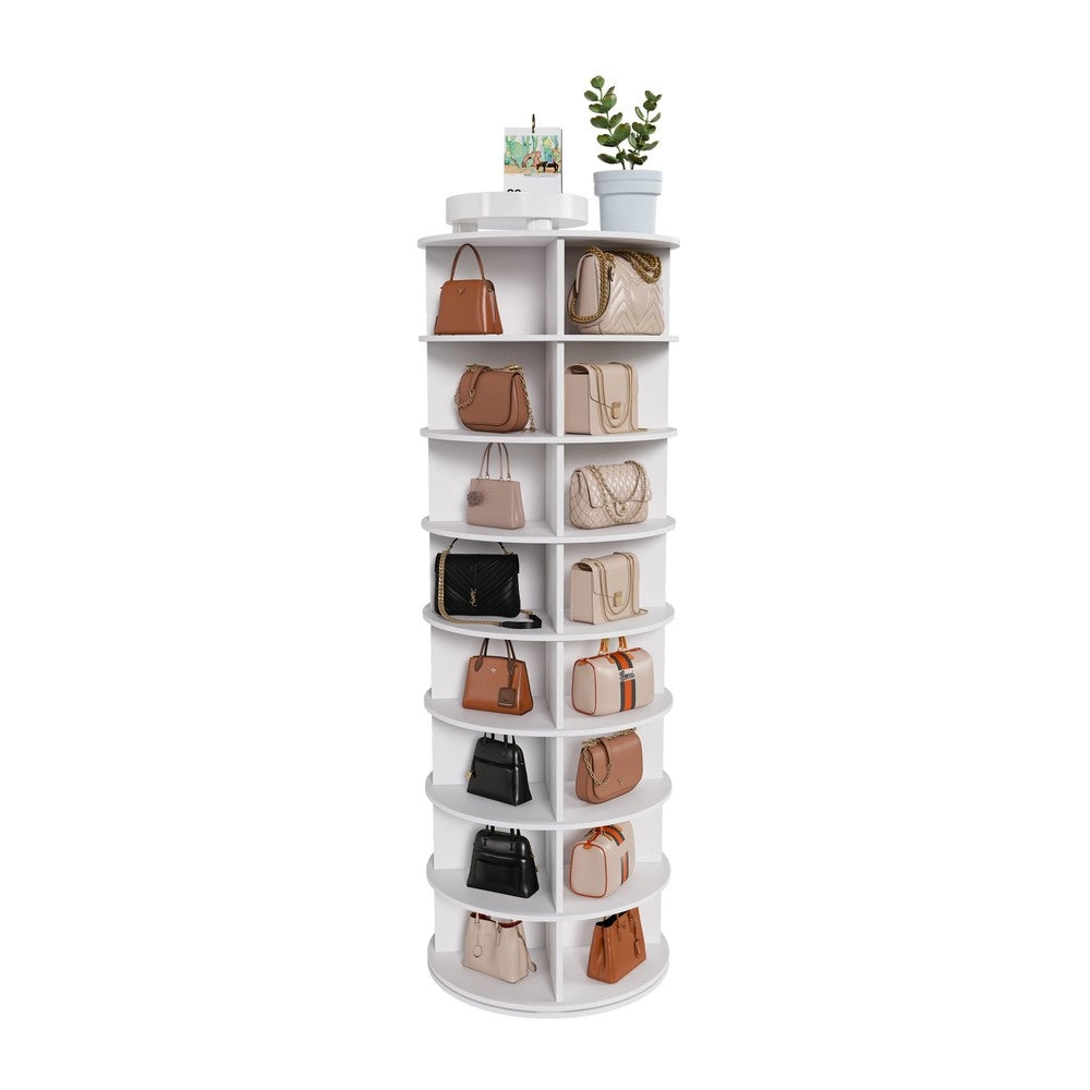 Scarpiera Girevole a Torre 8 Ripiani 32 Paia ¨C Xylo ¨C Bianco, 360¡ã