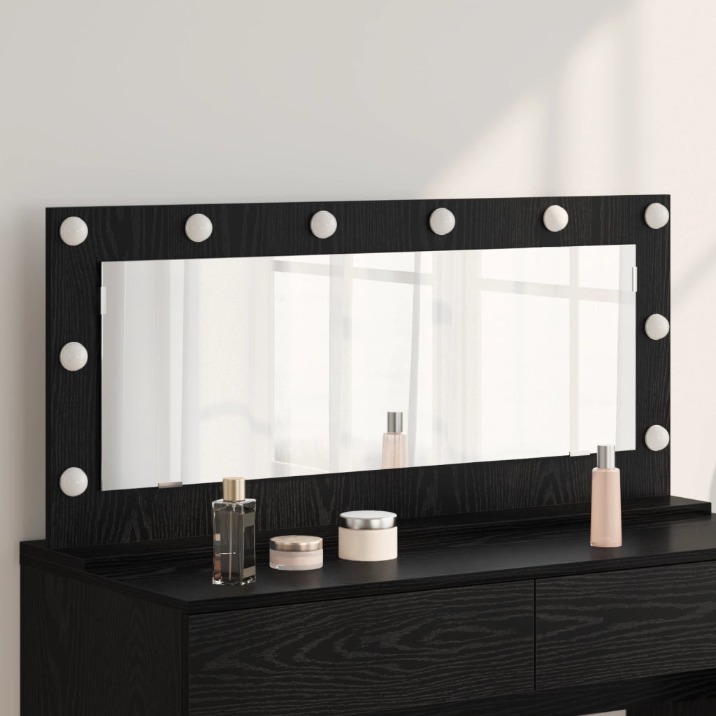 Specchio da toeletta con luci LED Rovere Nero 100x45x18 cm