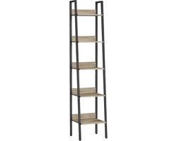 Libreria a 5 Livelli – 170 cm Alto – Cassetto Industriale con Pannelli – Acciaio e Finestra in Legno – Cammello/Bianco – Per Salotto, Camera da Letto, Ufficio o Cucina