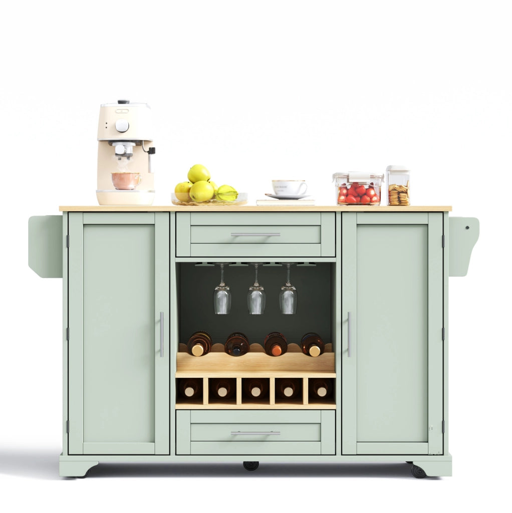 Carrello cucina con piano estraibile 138x45(70)x92 cm; in MDF verde antico