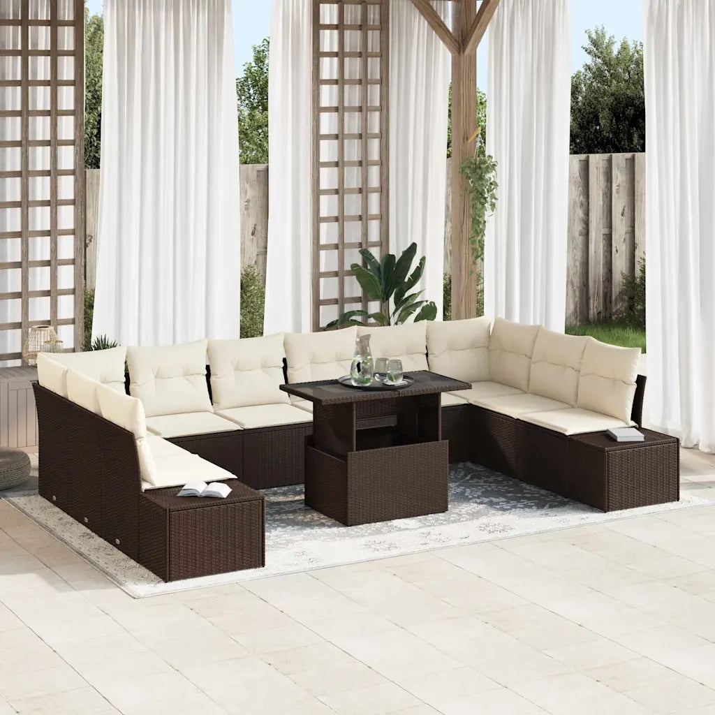 Set Divano da Giardino con cuscino 11 pcs Marrone e crema 3349254