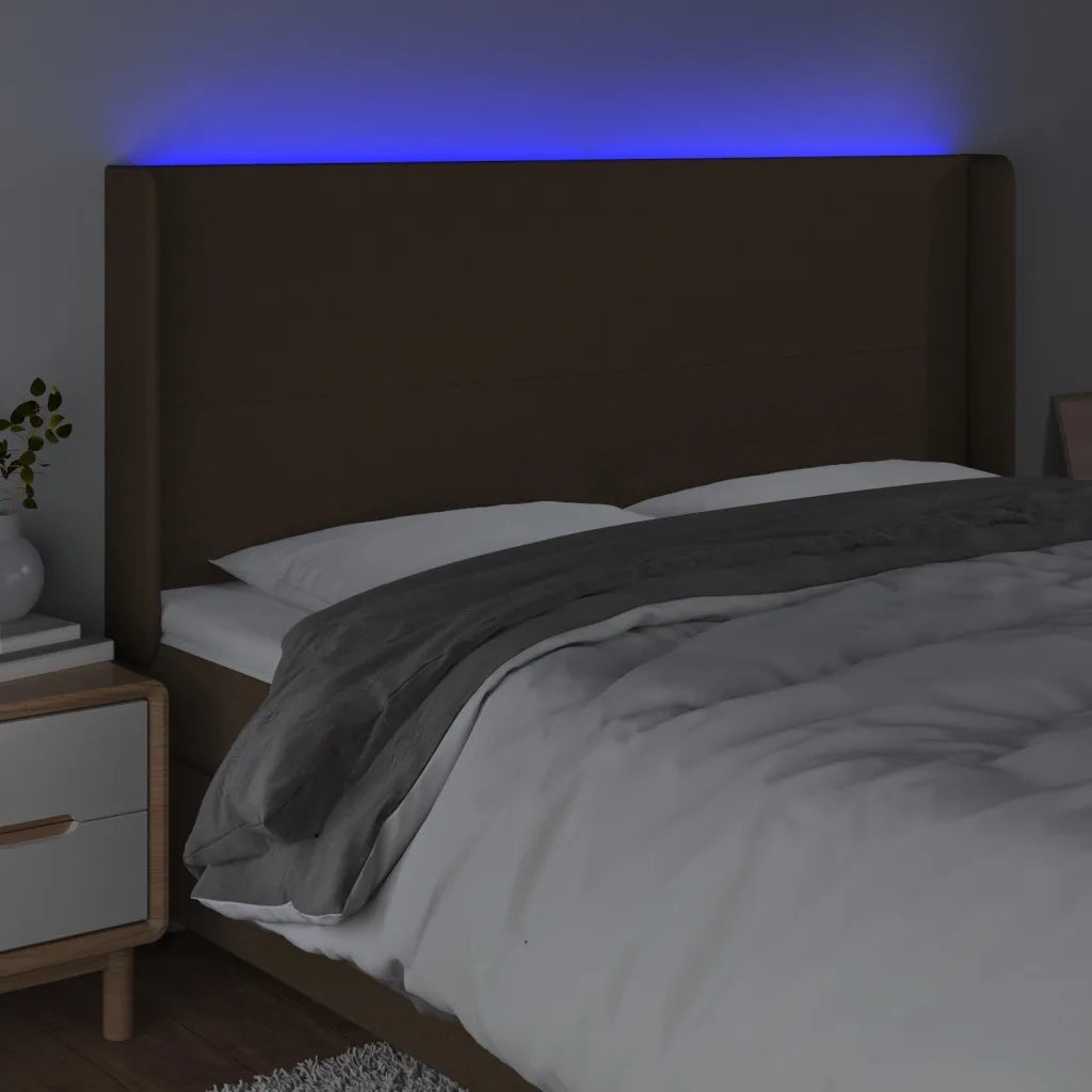 Testiera a LED Marrone Scuro 183x16x118/128 cm in Tessuto 3123785