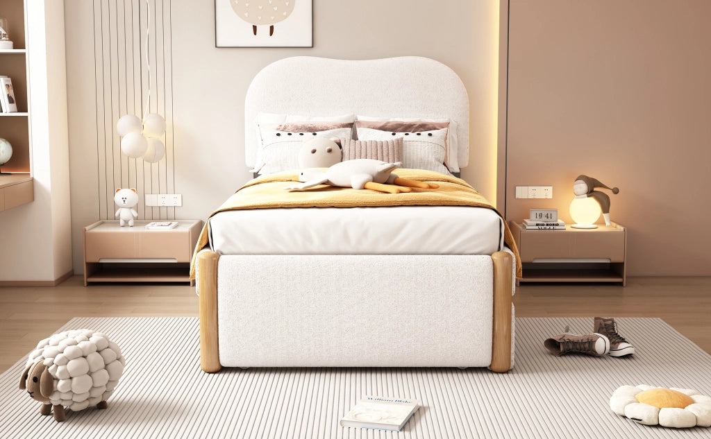 DESMIU Letto estraibile 90 × 200 cm 1 posto con letto a scomparsa, senza materasso, in velluto, bianco