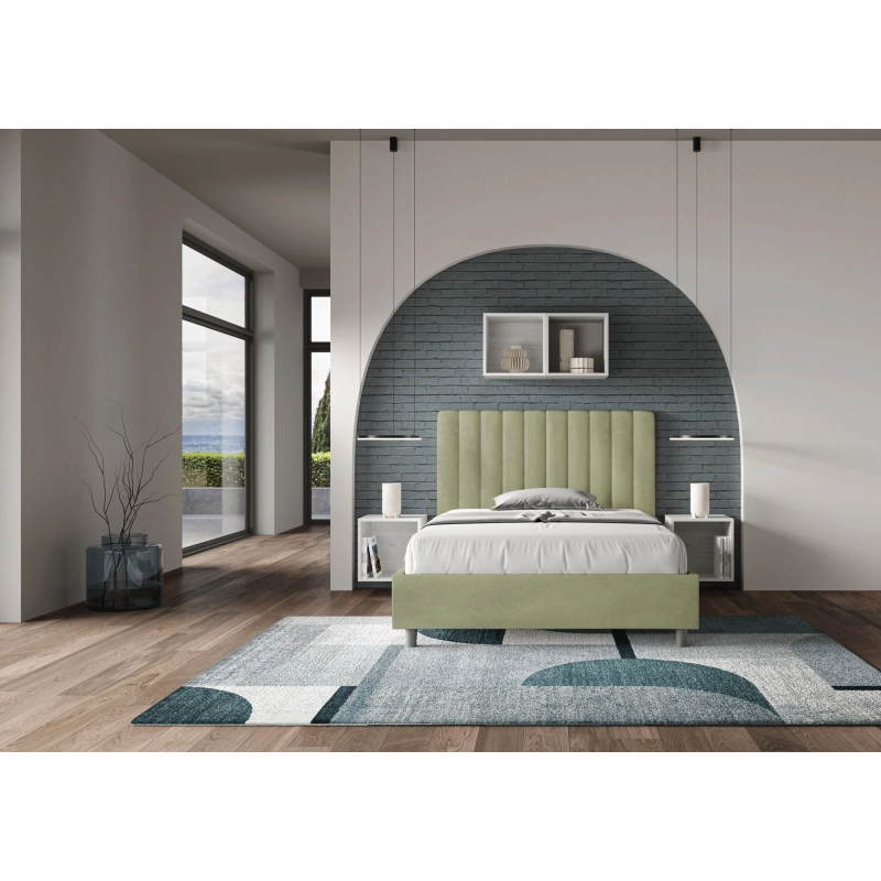 Letto imbottito 1 piazza e mezza 120x210 cm Agueda - Con rete,Microfibra,Tè verde