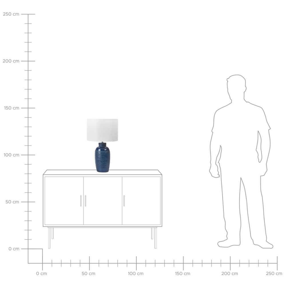 Lampada da tavolo ceramica blu con paralume bianco 56 cm camera da letto soggiorno