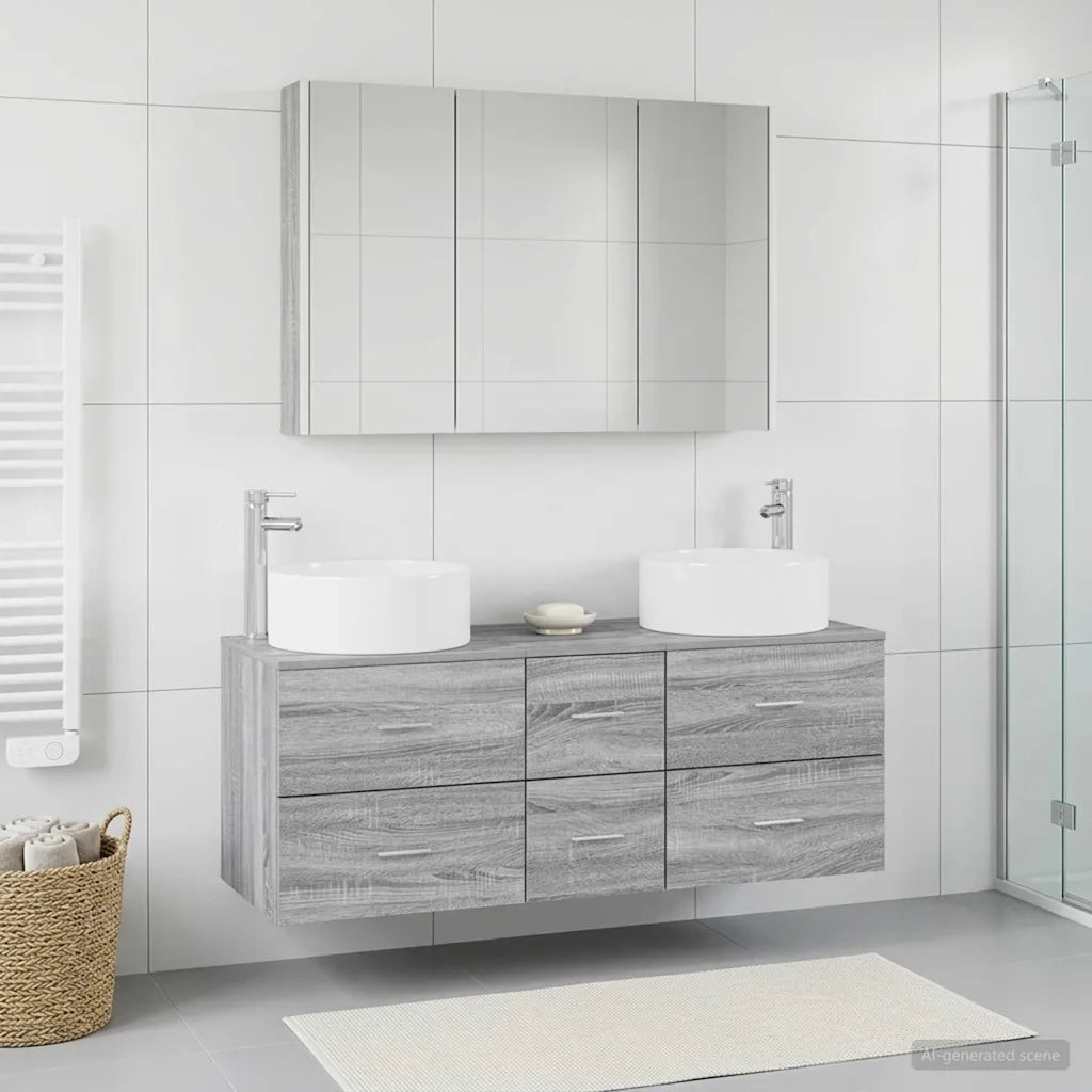 Set di mobili per il bagno 4 pcs Sonoma grigio 3407108
