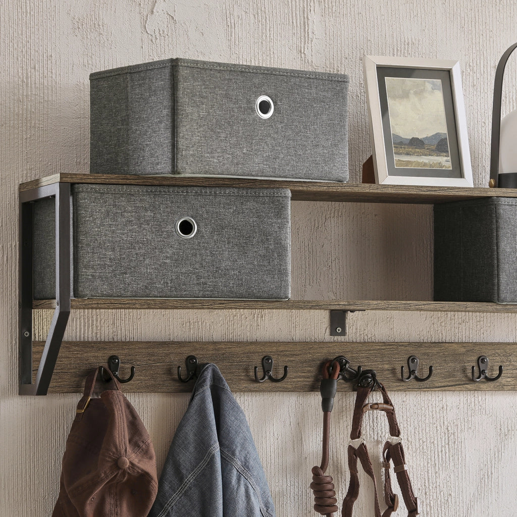 SoBuy Appendiabiti a parete con 3 cesti e 7 ganci Mensola pensile Armadio vintage 100x20x30cm FHK26-N
