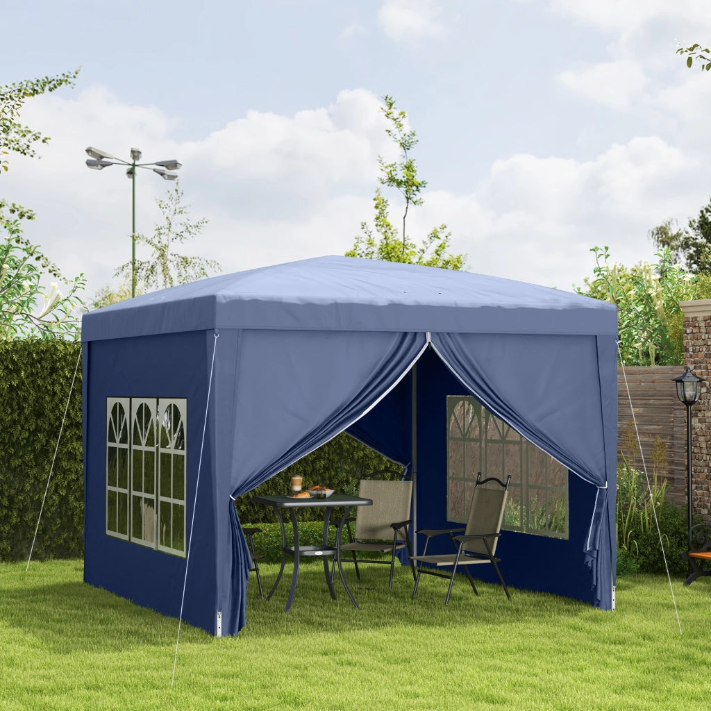 Tendone Pieghevole per Giardino ¨C Zephmum ¨C Blu 300x300x258 cm con Finestre e Custodia